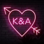 light pink Initials-in-Heart-with-Arrow-Neon-Sign
