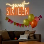 Dark Orange Sweet 16 Neon Sign Sweet Sixteen Happy Birthday Led Light