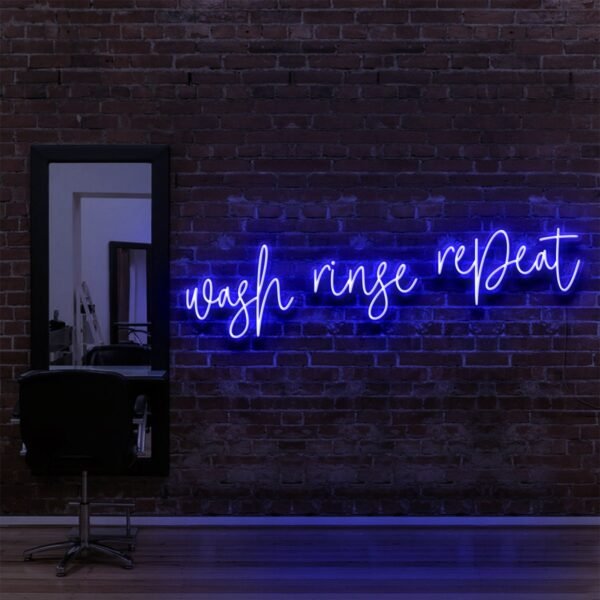 WASH RINSE REPEAT Neon Sign blue "WASH RINSE REPEAT" Neon Sign For Hair Salons & BarberShops