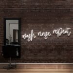 white "WASH RINSE REPEAT" Neon Sign For Hair Salons & BarberShops